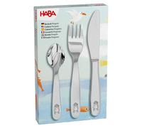 HABA Penguin Cutlery 2012819002 - Cubertería infantil de acero inoxidable con diseño de animales, tenedor, cuchillo y cuchara, apto para lavavajillas, a partir de 12 meses