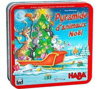 HABA - Pirámide de Animales Edición Navidad - Juego de Habilidad y apilamiento - Caja metálica - 4 años y más, 305526 Rojo