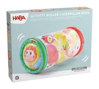 HABA Rodillo para gatear oruga rosa - Juguete interactivo para bebés a | Tres bolas de colores despiertan la curiosidad a través de sonidos de sonajero y estímulos visuales.