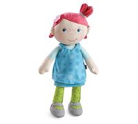 HABA Snug Up Philine - Muñeca Suave de 10 Pulgadas con Cara Bordada, coleta Rosa y Vestido Azul extraíble, Lavable a máquina, Primera muñeca compañero de Peluche para niños de 18 Meses en