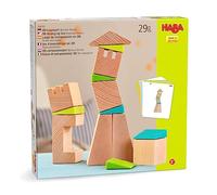 HABA Torre torcida - 19 Bloques de Madera y 6 cuñas con Tarjetas de patrón para Mayores de 4 años (Fabricado en Alemania)