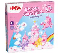 HABA Unicornio Felicidad con Brillantes: apilamiento de Nubes - Juego apilable para niños con Unicornios, Nubes de Madera y 10 Cristales de Nube Brillantes, a Partir de 4 años - 2012232001