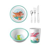 HABA Vajilla unisex de 4 unidades, cuenco, plato, vaso y cubiertos, diseño de dinosaurio, tamaño único