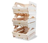 Habau - Cajas de almacenaje para apilar (Madera, 3 Unidades) | Apilable, cada caja 27 x 38 x 20 cm, sin tratar