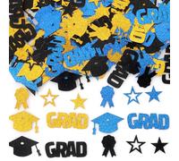 Habbiful 200 confeti de graduación para mesa, color negro, dorado, azul, decoraciones de graduación 2025, clase de 2025, confeti de mesa para jardín de infantes, escuela secundaria, universidad