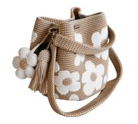 Habdtasche, Handgewäkelte Blumentasche, Blumentasche, Handmade Crochet Flower Tote, Handgemacht Crochet Bucket Bag für Damen, StrickHandtasche mit Blumenmuster & Quastenanhänger, marrón