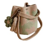 Habdtasche, Handgewäkelte Blumentasche, Blumentasche, Handmade Crochet Flower Tote, Handgemacht Crochet Bucket Bag für Damen, StrickHandtasche mit Blumenmuster & Quastenanhänger, verde