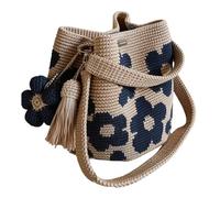 Habdtasche, Handgewäkelte Blumentasche, Blumentasche, Handmade Crochet Flower Tote, Handgemacht Crochet Bucket Bag für Damen, StrickHandtasche mit Blumenmuster & Quastenanhänger, azul
