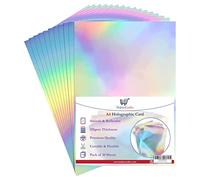 Habercrafts Cartulina holográfica A4 de papel metálico de 210 g/m², color plateado brillante, hojas plateadas, para manualidades, álbumes de recortes, cartulina con acabado brillante iridiscente (50