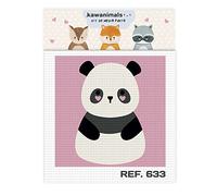 Haberdashery Online Kit medio punto con dibujos de Kawanimals. Punto de cruz manualidad DIY, incluye dibujo e hilos de colores según estampado. Lienzo de 18 x 15 cm. (633)