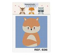 Haberdashery Online Kit medio punto con dibujos de Kawanimals. Punto de cruz manualidad DIY para niños, incluye dibujo e hilos de colores según estampado. Lienzo de 18 x 15 cm. (636)