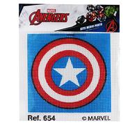 Haberdashery Online Kit medio punto Marvel con diseño, Captain America-Shield. Punto de cruz manualidad DIY para niños, incluye cañamazo e hilos de colores según estampado. Lienzo de 18 x 15 cm.