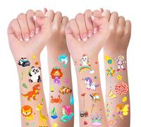 Habett Juego de 300 tatuajes temporales infantiles para niñas, dinosaurios, espaciales, animales, mariposas, peces, tatuajes adhesivos para cumpleaños infantiles, fiestas, decoración de fiesta de