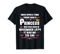 Había una Vez una Princesa. Noviembre de 1974 Cumpleaños Camiseta gráfica económica, Hombre, Negro, S