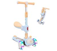 Habib Gruppe Patinete Infantil 2 en 1 Plegable con Asiento, Ruedas LED, Ajustable y Ligero (1-12 años), Seguro y Resistente, Color Azul
