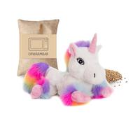 Habibi Plush Premium - 1943 unicornio blanco arcoíris con cojín de semillas extraíble/bolsa de calor para calentar en microondas / horno