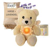 Habibi Premium MIDI Deluxe - Cojín de calor para bebés y niños - 2032 Mini oso protector amarillo - relleno de mijo extraíble, para calentar en el microondas, también apto para adultos