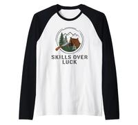Habilidades sobre la Suerte Bushcraft Supervivencia Ferro Rod Camiseta Manga Raglan