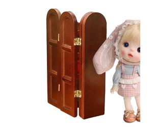 Habitación de casa de muñecas: panel de madera tradicional de inspiración oriental con diseño plegable con bisagras, elemento divisor de doce escalas elaborado con precisión para mini escenas arquitec