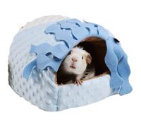 Hábitat de peluche cálido para conejillos de indias, casa de ratas para conejos pequeños, lavable, cama de hámster, accesorios de jaula de nido (azul, pequeño)