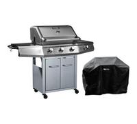Habitat et jardin Barbacoa a gas con LED "Bingo 4" - 4 quemadores (1 lateral) - 14kW + Funda de protección- Plateado