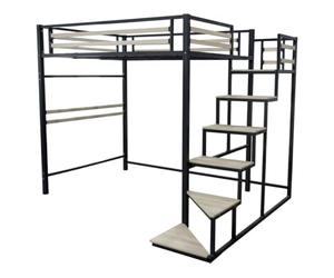 Habitat et Jardin Cama Alta de Metal con escaleras Lena - 140 x 200 cm - Negro