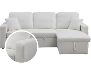 Habitat et Jardin Sofá rinconera Convertible/Reversible con Box Alain- 3 plazas - Bouclettes - Blanco