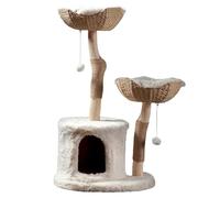 Habitat Haven The Bungalow Cat Tree - Condominio de lujo para gatos, torre interior grande y moderna con 2 camas de piel sintética, postes rascadores, juguetes y guarida para gatos, 23.5 pulgadas de