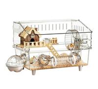 Hábitat para Hámster | Recinto Transparente de 2 Niveles para Mascotas | Gran Espacio para Hámsteres | para Cobaya, Mascota Pequeña, Observación en Casa, Interior y Exterior