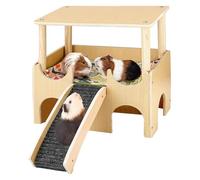 Habitat Playground, Wooden Hamster House, Double-Layer Natural Chinchilla Toy, Small Animal Shelter, Chinchilla Cage For Ladder, Rabbits, Ferrets, Gerbils, and Mice, (1 Set, Pink)