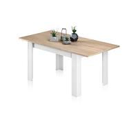 Habitdesign 0F4584A - Mesa de Comedor Extensible Kendra, 123-173 cm x 75 cm x 78 cm, Acabado en Color Blanco Artik y Roble Canadian