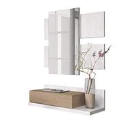 Habitdesign 0F6742BO - Recibidor con cajón y Espejo, Mueble de Entrada Modelo Tekkan Acabado en Blanco Brillo - Roble Canadian, Medidas: 75 cm (Ancho) x 116 cm (Alto) x 29 cm (Fondo)