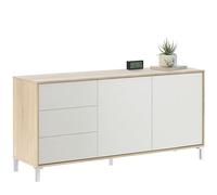 Habitdesign Aparador 2 Puertas + 3 Cajones, Buffet, Modelo Brooklyn, Acabado Roble Canadian y Blanco Artik, Medidas: 74 cm (Alto) x 154 cm (Ancho) x 41 cm (Fondo)