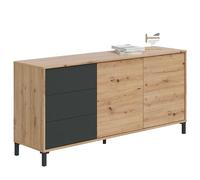 Habitdesign, Aparador 2 Puertas y 3 Cajones, Buffet para Salon, Modelo Brooklyn, Acabado en Color Roble Nodi y Gris Antracita, Medidas: 154 cm (Ancho) x 74 cm (Alto) x 41 cm (Fondo)