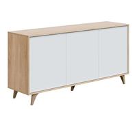 Habitdesign Aparador 3 Puertas, Bueffet para salón, Armario Auxiliar, Modelo Kikua Plus, Acabado en Blanco Artik y Roble Canadian, Medidas: 154 cm (Ancho) x 75 cm (Alto) x 40 cm (Fondo)
