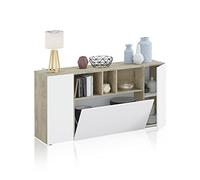 Habitdesign Aparador 3 Puertas, Bueffet para salón, Armario Auxiliar, Modelo Loira, Acabado en Roble Alaska y Blanco Artik, Medidas: 150 cm (Ancho) x 76 cm (Alto) x 41 cm (Fondo)