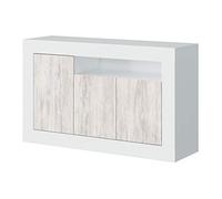 Habitdesign Aparador 3 Puertas, Buffet para Salon, Armario Auxiliar, Modelo Baltik, Acabado en Color Blanco Artik y Blanco Velho, Medidas: 144 cm (Ancho) x 87 cm (Alto) x 42 cm (Fondo)