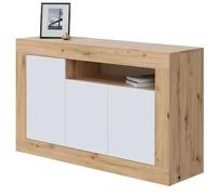 Habitdesign Aparador 3 Puertas Buffet para Salon, Armario Auxiliar, Modelo Baltik, Acabado en Color Blanco Artik y Roble Nodi, Medidas: 144 cm (Ancho) x 87 cm (Alto) x 42 cm (Fondo), Grande (016628W)