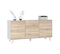Habitdesign - Aparador Buffet 3 Puertas para Salón o Comedor, Aparador con Patas, Color Blanco Brillo y Roble Canadian, 154x41x75 cm - Zaiken Plus