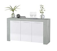 Habitdesign, Aparador, Buffet Moderno, Armario Auxiliar Comedor, Modelo Ambit, Color Blanco Artik y Gris Cemento, Medidas: 144 cm (Largo) x 42 cm (Fondo) x 80 cm (Alto)