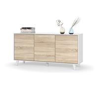 Habitdesign Aparador, Buffet, Salón Comedor 3 Puertas, Modelo Zaiken Plus, Color Blanco Brillo y Roble Canadian, Medidas: 154 cm (Ancho) x 75 cm (Alto) x 41 cm (Fondo)