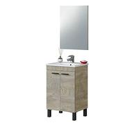Habitdesign Mueble de Baño con 2 Puertas y Espejo, Modulo Lavabo, Modelo PM, Acabado en Roble Alaska, Medidas: 50 cm (Ancho) x 80 cm (Alto) x 40 cm (Fondo)