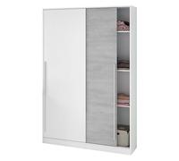 Habitdesign Armario 2 Puertas Correderas con Estantes y Barra, 200x120x50 (AltoxAnchoxFondo - en cm), Color Blanco Artik y Cemento, Modelo Indira
