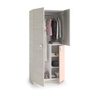 Habitdesign Armario Infantil 3 Puertas y 3 Estantes, 200x90x52 (AltoxAnchoxFondo - en cm), Armario Juvenil, Color Blanco Alpes, Gris y Rosa Pastel, Modelo Nube