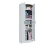 Habitdesign Armario Multiusos Adhara de 2 Puertas, Armario Auxiliar de Limpieza o Zapatero, Incluye 6 Estantes, Color Blanco Mate, Medidas: 180x59x37 cm