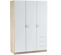 Habitdesign Armario Ropero de Tres Puertas y Tres Cajones, Acabado en Color Roble Canadian y Blanco Artik, Medidas: 121 cm (Ancho) x 180 cm (Alto) x 52 cm (Fondo)