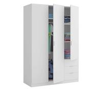 Habitdesign Armario Ropero de Tres Puertas y Tres Cajones, Acabado en Color Blanco Artik, Medidas: 121 cm (Ancho) x 180 cm (Alto) x 52 cm (Fondo)