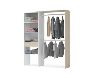 Habitdesign Armario Vestidor, Armario 2 Barras 4 Estantes 1 Cajón, 187x158x40 (AltoxAnchoxFondo - en cm), Vestidor Reversible Color Blanco Artik y Roble