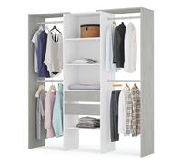Habitdesign Armario Vestidor con 2 Cajones, Vestidor con Barras y Baldas, Acabado en Blanco Artik y Gris Cemento, Medidas: 179 cm (Ancho) x 202 cm (Alto) x 50 cm (Fondo)