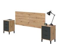 Habitdesign Cabezal + 2 mesitas de Noche, Cabecero para Cama de Matrimonio, Modelo Enzo, Acabado en Roble Nodi y Gris Antracita, Medidas: 160cm (Ancho) x 60 cm (Alto) x 2,5 cm (Fondo), 0Z6076W